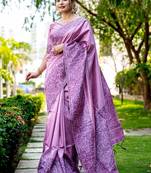 purple woven design ethnic motifs zari saree