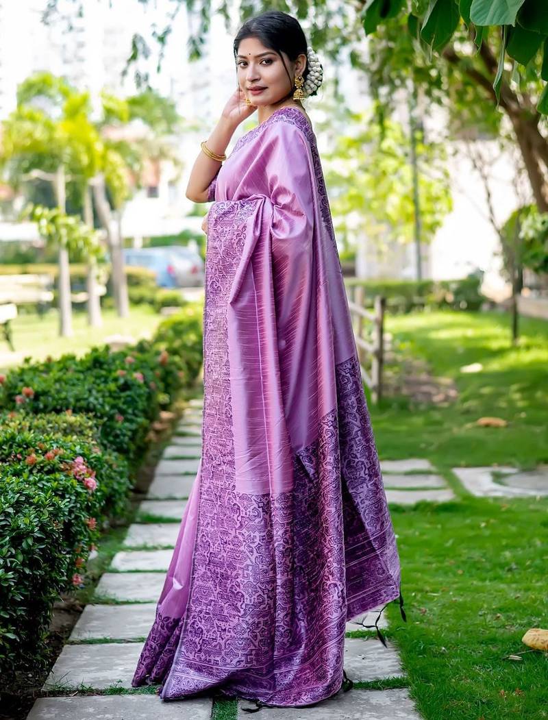 purple woven design ethnic motifs zari saree