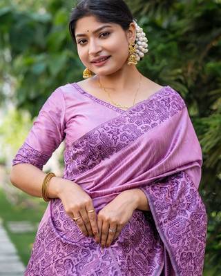 purple woven design ethnic motifs zari saree 3
