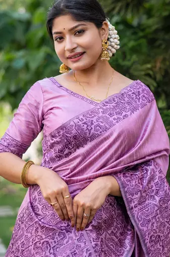 purple woven design ethnic motifs zari saree