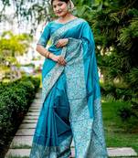 blue woven design ethnic motifs zari saree