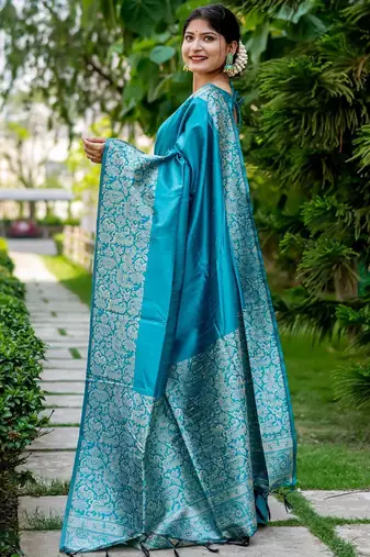 blue woven design ethnic motifs zari saree