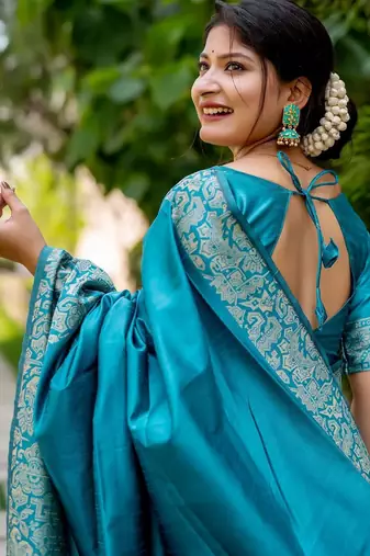 blue woven design ethnic motifs zari saree