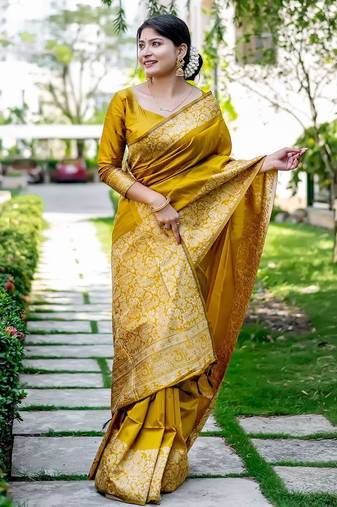 yellow woven design zari saree