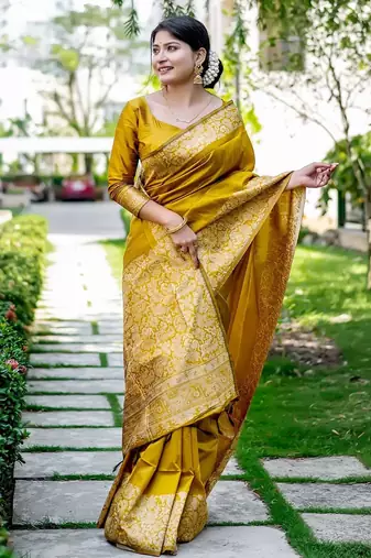 yellow woven design zari saree