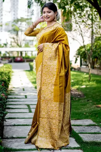 yellow woven design zari saree