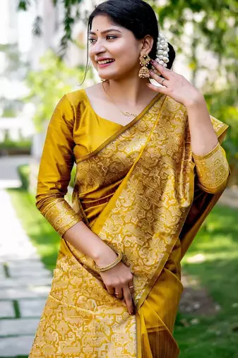 yellow woven design zari saree