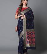 navy_blue navy blue & red silk blend ethnic woven designed festive saree