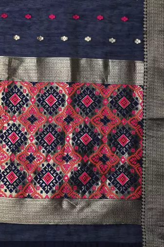 navy_blue navy blue & red silk blend ethnic woven designed festive saree