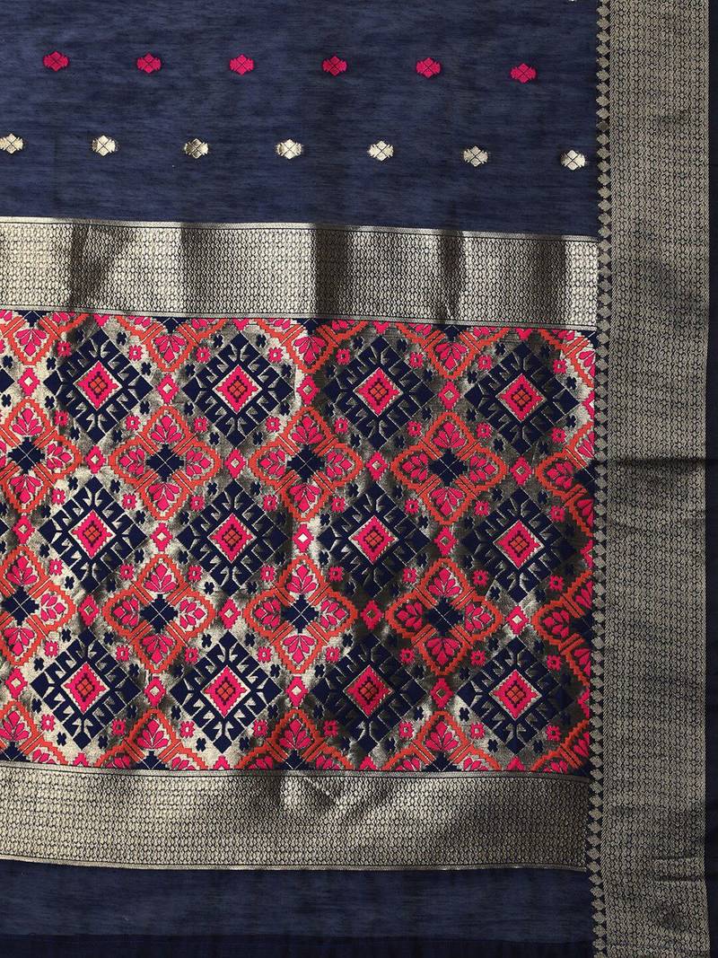 navy_blue navy blue & red silk blend ethnic woven designed festive saree