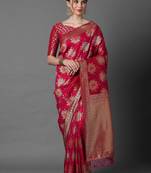 pink pink & gold-coloured floral woven design silk blend banarasi saree