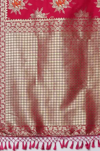 pink pink & gold-coloured floral woven design silk blend banarasi saree