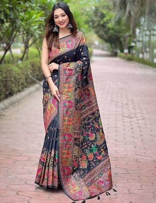 black floral pashmina saree 1