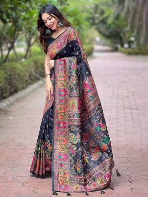 black floral pashmina saree 2