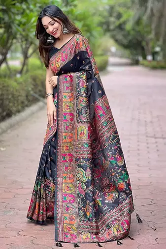 black floral pashmina saree