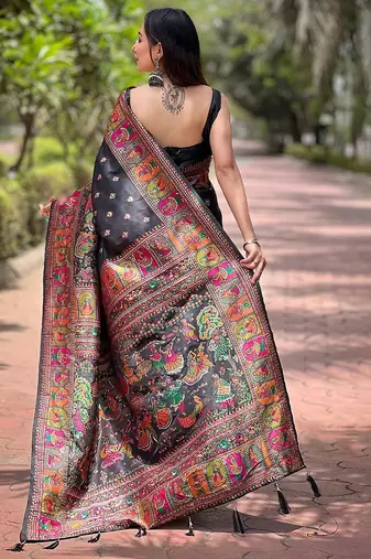 black floral pashmina saree