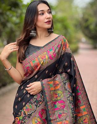 black floral pashmina saree 4