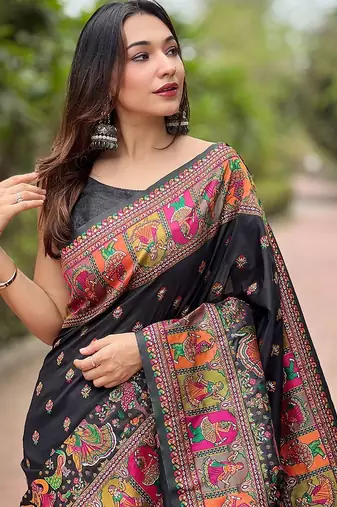 black floral pashmina saree