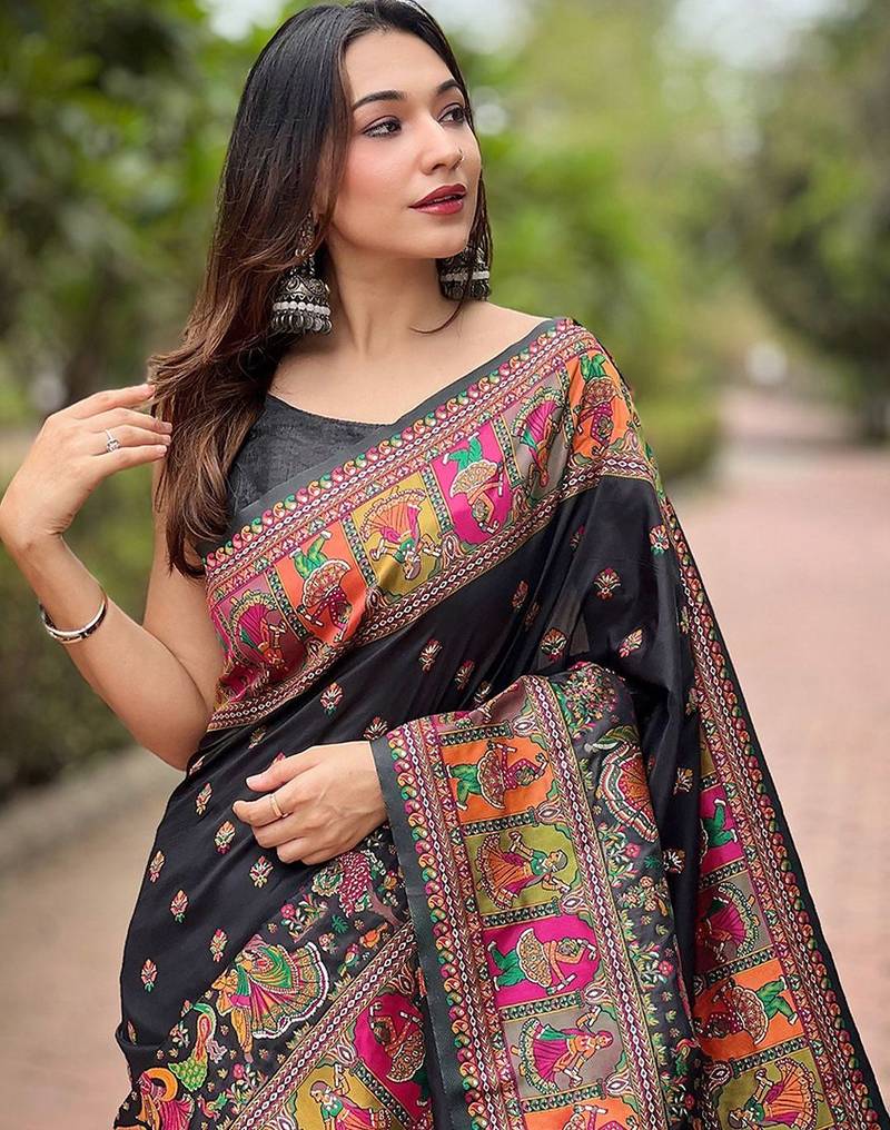 black floral pashmina saree