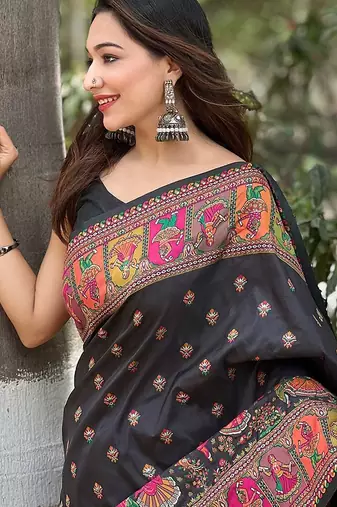 black floral pashmina saree