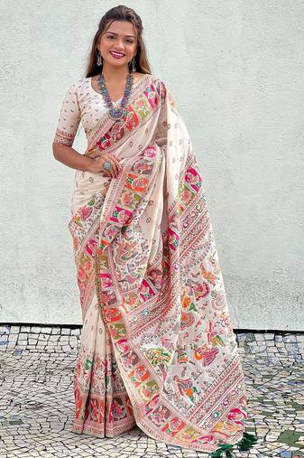 Navy blue navy blue & red floral zari silk blend banarasi saree