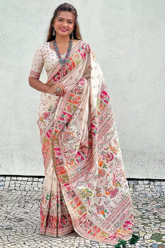Navy blue navy blue & red floral zari silk blend banarasi saree