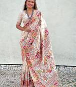 Navy blue navy blue & red floral zari silk blend banarasi saree