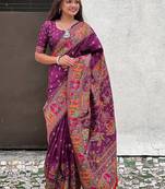 purple floral printed pashmina saree