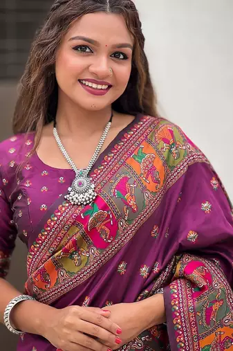 purple floral printed pashmina saree