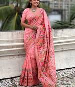 pink woven design pashmina silk  saree
