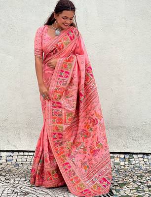 pink woven design pashmina silk  saree 3
