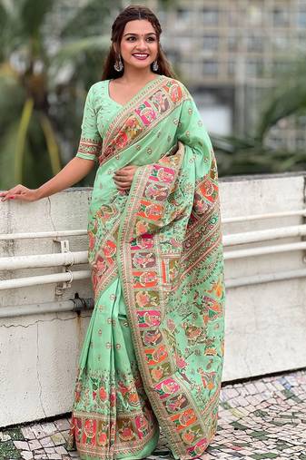 sea_green floral printed pashmina saree