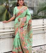 sea_green floral printed pashmina saree