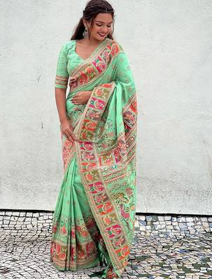 sea_green floral printed pashmina saree 3