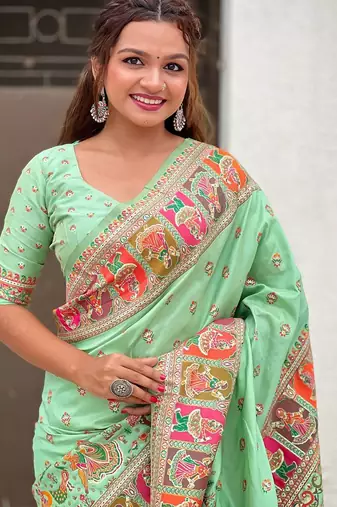 sea_green floral printed pashmina saree