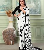 white white & black polka dot printed saree