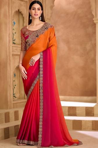 multicolor embellished embroidered satin heavy work saree