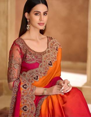 multicolor embellished embroidered satin heavy work saree 2