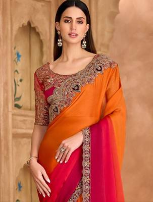 multicolor embellished embroidered satin heavy work saree 3