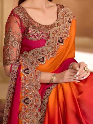 multicolor embellished embroidered satin heavy work saree 4