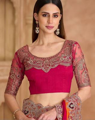 multicolor embellished embroidered satin heavy work saree 5