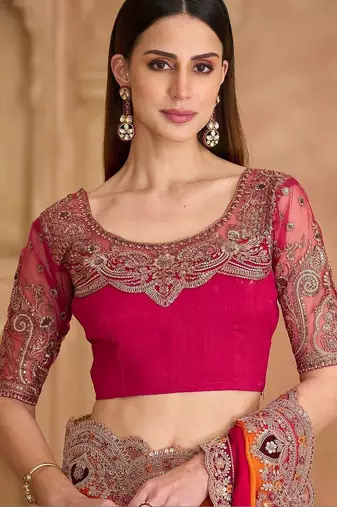 multicolor embellished embroidered satin heavy work saree