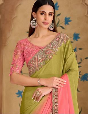 multicolor embellished embroidered tissue heavy work saree 1