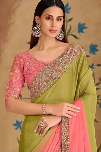 multicolor embellished embroidered tissue heavy work saree
