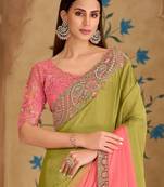 multicolor embellished embroidered tissue heavy work saree