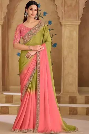 multicolor embellished embroidered tissue heavy work saree