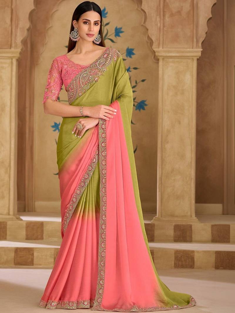 multicolor embellished embroidered tissue heavy work saree