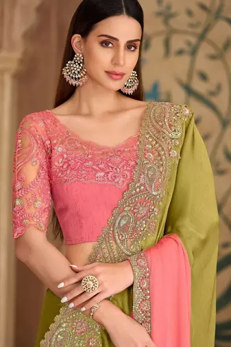multicolor embellished embroidered tissue heavy work saree