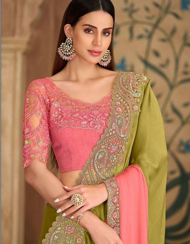 multicolor embellished embroidered tissue heavy work saree