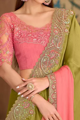 multicolor embellished embroidered tissue heavy work saree
